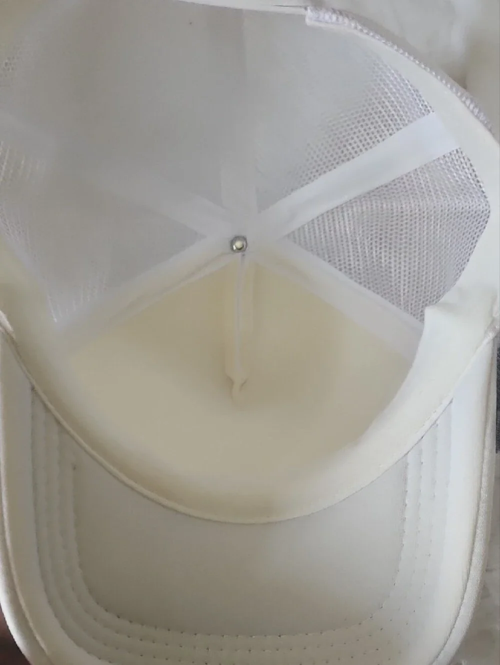 White Women's Baseball Cap with Blue Fabric Flower and Pearl Trim